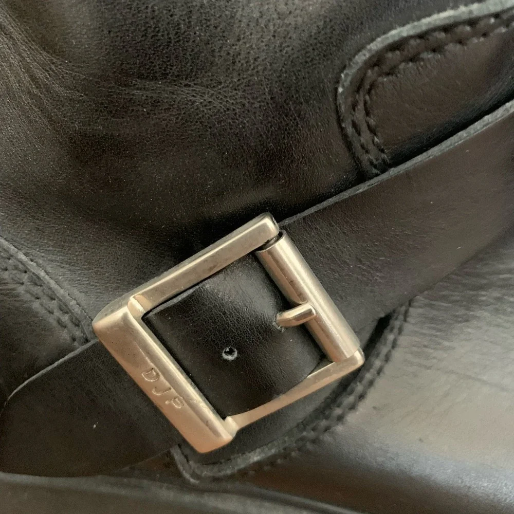 Donald J. Pliner Black Leather Square-Toe Buckle Boots